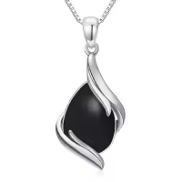 TOUPOP 925 Sterling Silver Gemstone Pendant Necklace For Women-color_name:Black Onyx