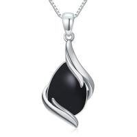 wholesale Teardrop Necklace For Women 925 Sterling Silver Gemstone Pendant Necklace Fine Jewelry Birthday Christmas Gifts For Women Her -color_name:Black Onyx