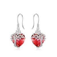 wholesale TOUPOP Tree Of Life Earrings 925 Sterling Silver Family Tree Dangle Drop Earrings Crystal Jewelry Birthday Christmas Gifts For Women Her -style_name:Heart-7-July-Ruby