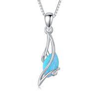 wholesale 925 Sterling Silver Pendant Necklace Oval Gemstone Necklaces Dainty Fine Jewelry Birthday Christmas Gifts For Women -color_name:Blue Opal