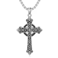 TOUPOP 925 Sterling Silver Cross Pendant Necklace For Men Gifts-style_name:J04 Gothic Cross