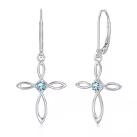 TOUPOP Sterling Silver Birthstone Infinity Cross Dangle Earrings For Women-style_name:3-March