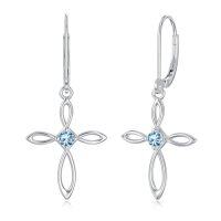 wholesale Cross Earrings For Women Sterling Silver Infinity Birthstone Dangle Cross Earrings Birthstone Jewelry For Women Christmas Gift From Women Her -style_name:5-May