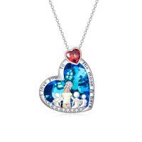 wholesale TOUPOP Christmas Gifts For Mom Mother And Daughter/son Necklace Sterling Silver Crystal Family Jewelry I Love You To The Moon And Back Mom Gifts For Women -style_name:Mom and Three Daughters or Sons-Blue Heart Crystal