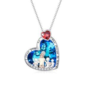Mom and Three Daughters or Sons-Blue Heart Crystal