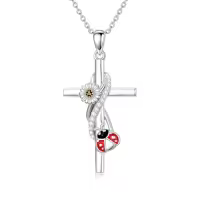 TOUPOP 925 Sterling Silver Crystal Cross Animal Necklace-style_name:Ladybug