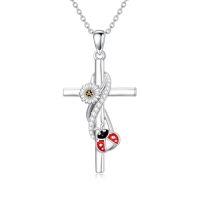 wholesale Infinity Cross Necklace For Women 925 Sterling Silver Cross Animal Necklace Religious Pendant Christian Jewelry Birthday Christmas Gifts For Women -style_name:Ladybug