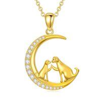 TOUPOP 14K Gold Moon Animal Necklace, Cat Dog Rabbit, 16+2 Inch-style_name:Dog