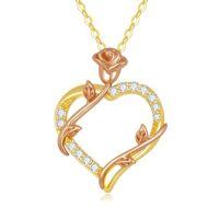 TOUPOP 14K Gold & Stone Flower Heart Pendant Necklace for Women-style_name:Rose Flower Heart Necklace-A