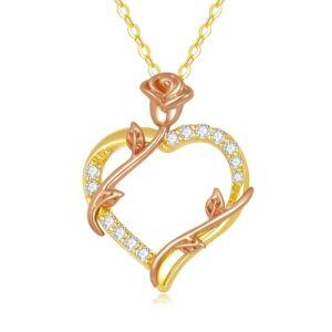 Rose Flower Heart Necklace-A