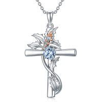 wholesale TOUPOP Cross Birthstone Necklace 925 Sterling Silver Birth Flower Necklace Cross Month Flower Jewelry Birthday Christmas Gifts For Women Her -style_name:12-December-Holly