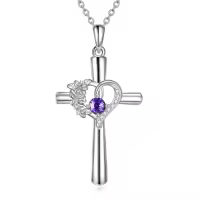 TOUPOP Sterling Silver Birthstone Birth Flower Necklace Christian Gifts-style_name:Feb