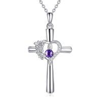 wholesale TOUPOP Cross Necklace For Women Sterling Silver Birthstone Necklace Birth Flower Necklace Christian Gifts Valentines Day Gifts Birthday Holiday Gifts For Her Mom Wife Girlfriend -style_name:Feb