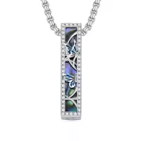 TOUPOP Sterling Silver Turquoise Butterfly Abalone Urn Necklace For Ashes Memory Jewelry-style_name:Butterfly Abalone Urn Necklace