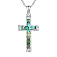 TOUPOP Sterling Silver Cross Pendant Necklace For Women Men Religious Gift-style_name:Abalone Shell Cross Necklace