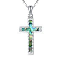 wholesale TOUPOP Cross Necklace For Women Men Sterling Silver Cross Pendant Religious Gifts Christian Gift Birthday Anniversary Christmas Gift For Her -style_name:Abalone Shell Cross Necklace