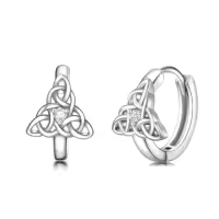 TOUPOP 925 Sterling Silver Celtic Knot Triangle Huggie Hoop Earrings Irish Gifts-style_name:Celtic Trinity Earrings