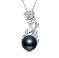 wholesale Rose Black Pearl Necklace Sterling Silver Black Pearl Rose Initial A To Z Letter Pendant Necklace Anniversary Jewelry Christmas Valentine Birthday Gifts For Women Wife Her Mom -style_name:Rose Letter X