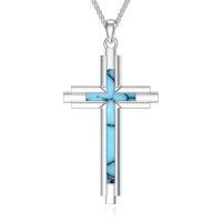 wholesale Cross Necklace For Men Women 925 Sterling Silver Celtic/crucifix/nail/fish Hook Cross Pendant With Stainless Steel Chain Faith Jewelry Gift For Father Son Brother Husband -color_name:K03-Turquoise Cross