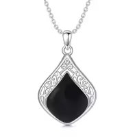 TOUPOP Sterling Silver Teardrop Gemstone Filigree Pendant Necklace-color_name:B-Black Onyx