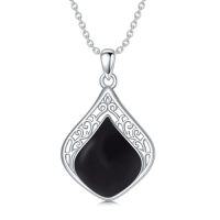 wholesale Filigree Teardrop Necklace 925 Sterling Silver Teardrop Gemstone Pendant Jewelry Gifts For Women -color_name:B-Black Onyx