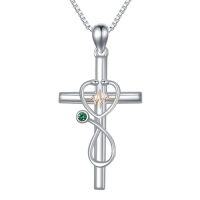 wholesale Gifts For Nurse 925 Sterling Silver Stethoscope Cross Necklace Nurses Birthstone Jewelry Nursing Themed Medicine Nurses Day Christmas Gifts Doctor Medical Student Rn -color_name:05-May-Emerald