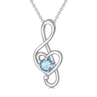 TOUPOP Sterling Silver Birthstone Music Note Necklace Fine Jewelry Gift-color_name:03-March-Aquamarine