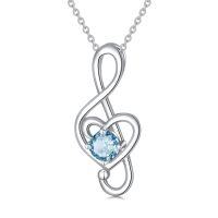 wholesale Birthstone Music Note Necklace 925 Sterling Silver Musical Fine Jewelry For Women Music Lovers Student Teacher Birthday Christmas Gifts -color_name:03-March-Aquamarine