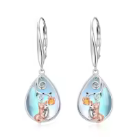 TOUPOP Sterling Silver Moonstone Dachshund Corgi Capybara Koala Filigree Dangle Earrings-style_name:Corgi