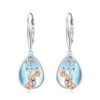 wholesale Moonstone Earrings 925 Sterling Silver Dachshund/corgi/capybara/koala Filigree Dangle Earrings Teardrop Moonstone Jewelry Birthday Christmas Gifts For Women -style_name:Corgi