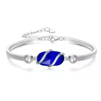 TOUPOP 925 Sterling Silver Gemstone Bracelet Bangle for Women-color_name:A-Sapphire