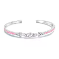 TOUPOP Sterling Silver Opal Cuff Bangle Bracelet For Women-style_name:11-Celtic Pink Opal Bracelet