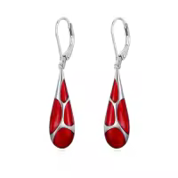 TOUPOP 925 Sterling Silver Enamel Teardrop Dangle Earrings Women Gifts-color_name:Red