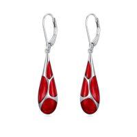 wholesale Teardrop Earrings For Women 925 Sterling Silver Enamel Dangle Earrings Jewelry Birthday Christmas Gifts For Her -color_name:Red