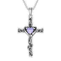 wholesale TOUPOP Birthstone Cross Necklace For Women 925 Sterling Silver Heart Cross Pendant Necklace I Love You Jewelry Anniversary Birthday Christmas Gifts For Her Mom Wife Girlfriend -color_name:06-Alexandrite-June