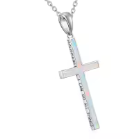 TOUPOP Sterling Silver Cross Necklace Philippians 4:13 Inspirational Pendant-color_name:White Opal