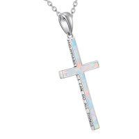 wholesale Cross Necklace 925 Sterling Silver Philippians 4:13 Cross Pendant I Can Do All The Things Inspirational Bible Verse Jewelry Gifts For Women -color_name:White Opal