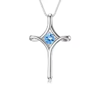 TOUPOP Sterling Silver Birthstone Cross Necklace For Women Fine Jewelry Gifts-color_name:12-Topaz-December