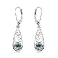 wholesale Teardrop Earrings For Women Celtic Filigree Drop Earrings Sterling Silver Leverback Earrings Jewelry Christmas Gifts For Women Her -style_name:Moss Agate