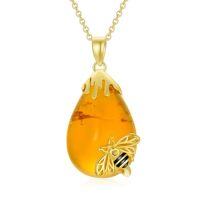 wholesale TOUPOP Amber Necklace For Women 14k Gold Plated Sterling Silver Butterfly/dragonfly/scorpion/bumble Bee Teardrop Baltic Pendant Jewelry Gifts For Mom Wife Her -style_name:Bee