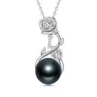 TOUPOP Sterling Silver Black Pearl Rose Letter Pendant Necklace-style_name:Rose Letter L