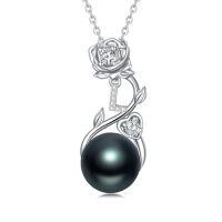 wholesale Rose Black Pearl Necklace Sterling Silver Black Pearl Rose Initial A To Z Letter Pendant Necklace Anniversary Jewelry Christmas Valentine Birthday Gifts For Women Wife Her Mom -style_name:Rose Letter L