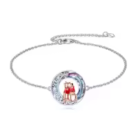 TOUPOP Sterling Silver Moon Bear Bracelet Gemstone Jewelry Gifts-style_name:Bear with honeypot