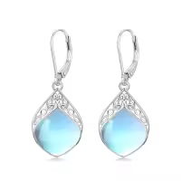 TOUPOP Sterling Silver Gemstone Celtic Knot Leverback Earrings-color_name:Moonstone
