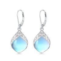 wholesale TOUPOP Teardrop Earrings Sterling Silver Celtic Knot Leverback Earrings Gemstone Irish Jewelry Anniversary Birthstone Earrings Birthday Christmas Xmas Gifts For Women -color_name:Moonstone
