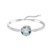 TOUPOP Sterling Silver Blue Crystal Tree Of Life Bracelet For Women-style_name:Tree of Life Initial G