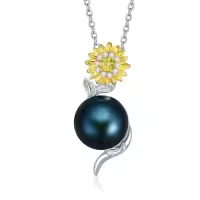 TOUPOP Sterling Silver Black Pearl Sunflower Infinity Pendant Necklace-style_name:Sunflower 2