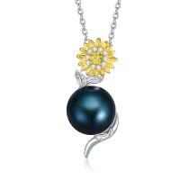 wholesale Sunflower Black Pearl Necklace For Women Sterling Silver Black Pearl Infinity Sunflower Pendant Necklace Jewelry Anniversary Christmas Birthday Gifts For Women Wife Her Mom -style_name:Sunflower 2
