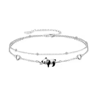 TOUPOP 925 Sterling Silver Sea Turtles Elephant Wave Cross Anklet-style_name:11-Panda