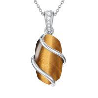 wholesale Necklace For Women 925 Sterling Silver Dainty Gemstone Pendant Fine Jewelry Birthday Christmas Gifts For Women Her -color_name:Tiger Eye Stone